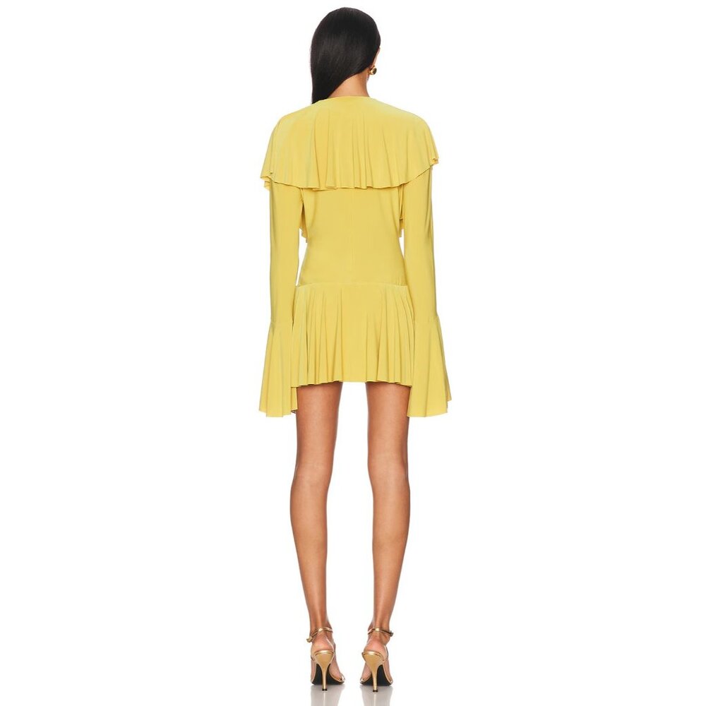 Norma Kamali Long Sleeve Deep V Ruffle Mini Dress in Asparagus - Picture 5 of 5